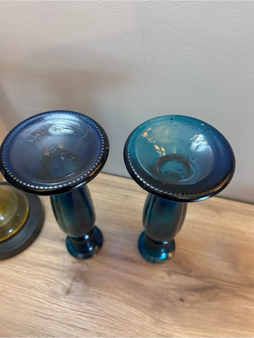 Vintage Teal Blue Glass Candlesticks - Pair or vase